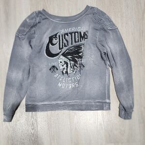 Affliction Womens Gray 'Customs' Skull Graphic Sweatshirt